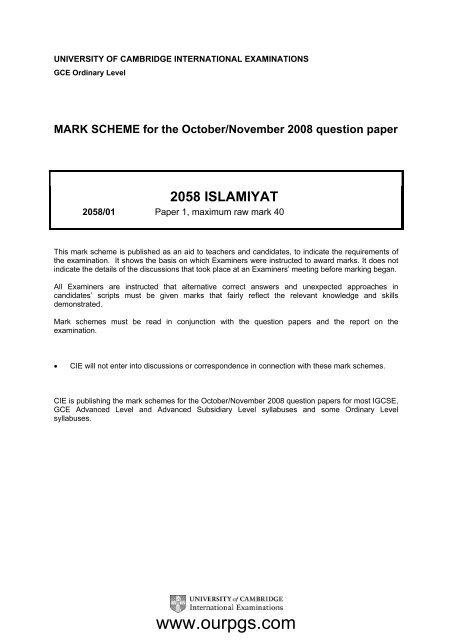 Islamiyat-Marking Scheme/Islamiyat-MS-P1-O.N-08.pdf - Ourpgs.com