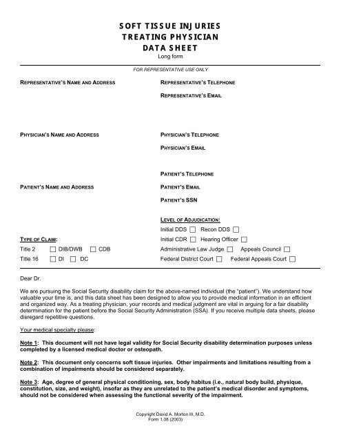 Medical opinion form for soft tissue injuries