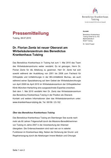 Pressemitteilung (PDF) - Benedictus Krankenhaus Tutzing