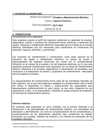 Pruebas y Mantenimiento ElÃ©ctrico - Instituto TecnolÃ³gico de ...