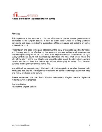Radio Stylebook (updated March 2009) Preface - RFI