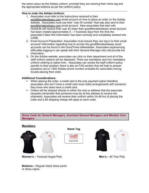 Updated Associate Uniform Policy - GoodLife Fitness