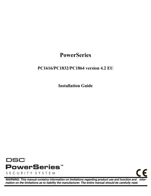 PowerSeries PC1616/PC1832/PC1864 version 4.2 EU Installation ...