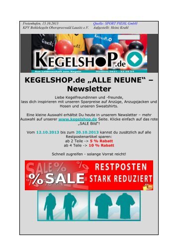 KEGELSHOP.de „ALLE NEUNE“ – Newsletter Liebe ... - kegeln-osl.de