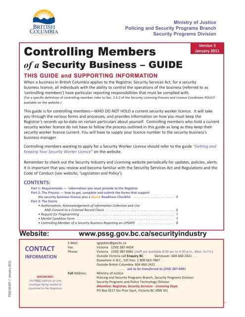 Controlling Members of a Security Business Guide - Ministry of Justice