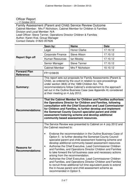 Family Assessment (Parent & Child) Service Review Outcome