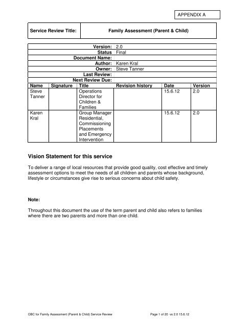 Family Assessment (Parent & Child) Service Review Outcome