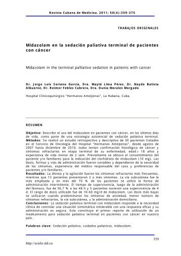 Midazolam en la sedación paliativa terminal de ... - SciELO - Infomed