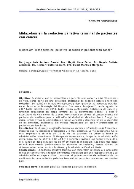 Midazolam en la sedación paliativa terminal de ... - SciELO - Infomed