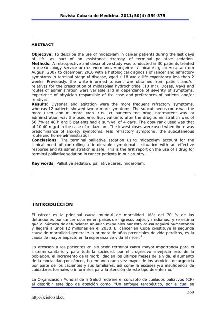 Midazolam en la sedación paliativa terminal de ... - SciELO - Infomed