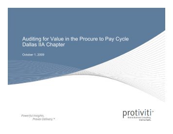 Auditing for Value in the Procure to Pay Cycle Dallas IIA Chapter