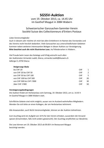 SGSSV-Auktion - Schweizerischer Ganzsachen-Sammler-Verein