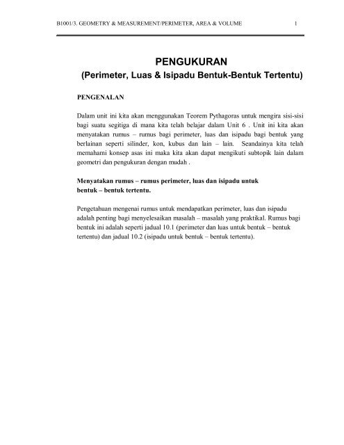 PENGUKURAN (Perimeter, Luas & Isipadu Bentuk-Bentuk Tertentu)