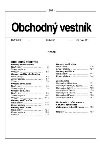 OBSAH OBCHODNÃ REGISTER