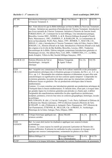 1 Bachelier 1 - 1er semestre (A) Année ... - Protestafac.ac.be