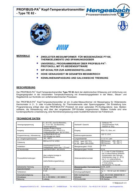 PROFIBUS-PA Kopf-Temperaturtransmitter - Hengesbach GmbH ...