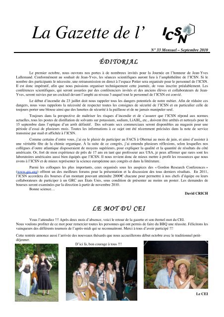 La Gazette de l' - Historique de l'ICSN - CNRS