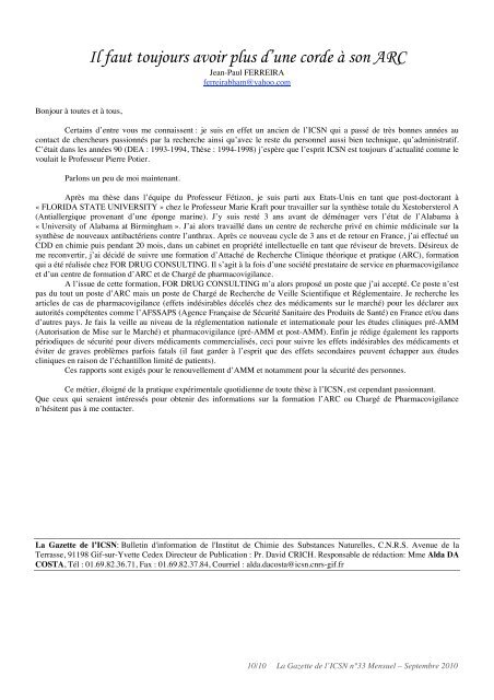 La Gazette de l' - Historique de l'ICSN - CNRS