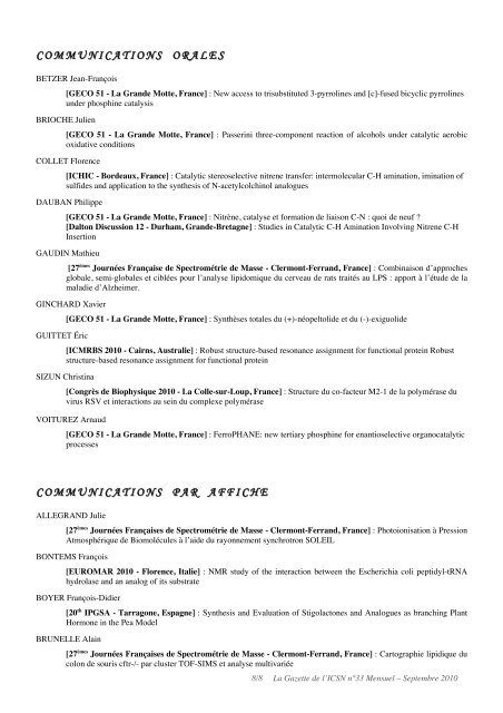 La Gazette de l' - Historique de l'ICSN - CNRS