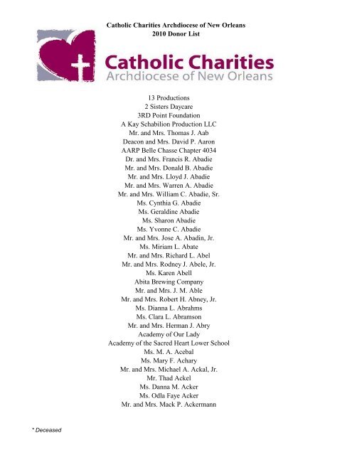 Soldat Udvidelse bekymre 2011 Annual Report Donor Listing - Catholic Charities Archdiocese ...
