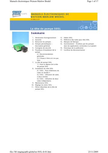 La tÃªte de pompe 505L Sommaire - Watson-Marlow GmbH