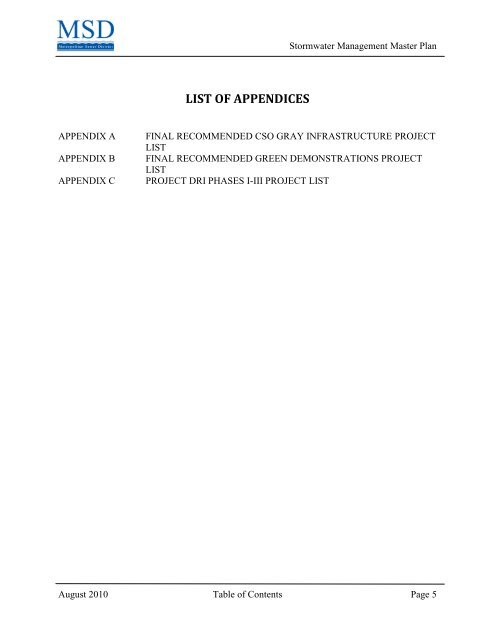 Stormwater Management Master Plan - MSD
