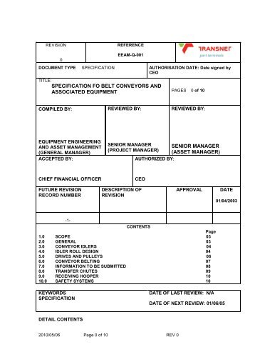 EEAM-Q-001 BELT CONVEYORS AND ASSOCIATED ... - Transnet