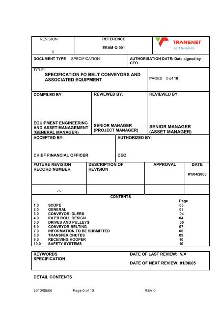 eeam q 001 belt conveyors and associated transnet dividend received in profit loss account