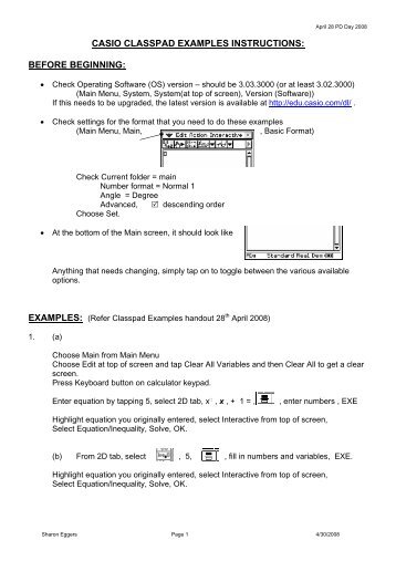 CASIO CLASSPAD EXAMPLES INSTRUCTIONS ... - CasioEd