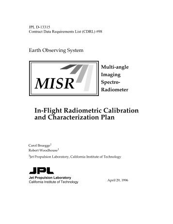 MISR: In-Flight Radiometric Calibration and Characterization Plan