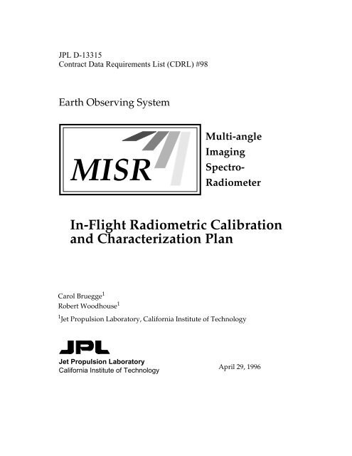 MISR: In-Flight Radiometric Calibration and Characterization Plan