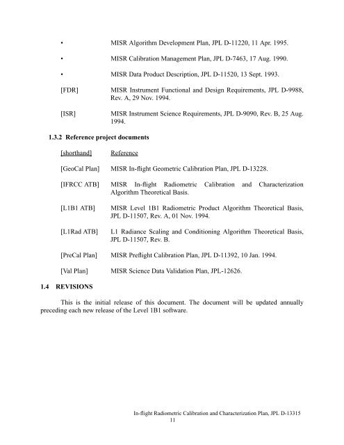 MISR: In-Flight Radiometric Calibration and Characterization Plan