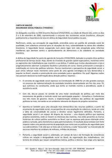 CARTA DE MACEIÓ SEGURIDADE SOCIAL PÚBLICA: É ... - CFESS