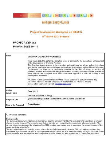 Project Development Workshop on IEE2012 PROJECT IDEA N.1 ...
