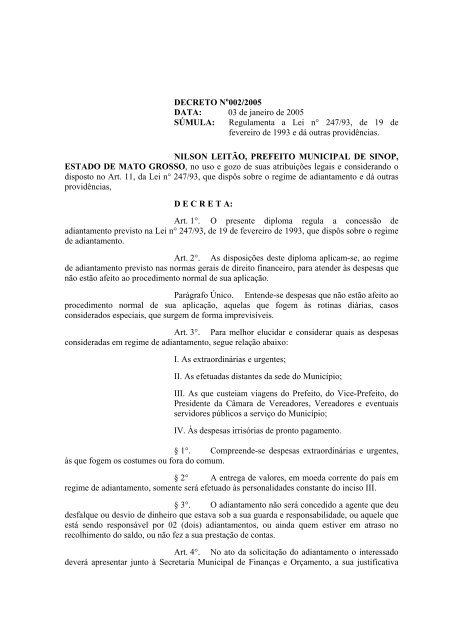 Decretos de 2005 - Prefeituravirtual.com.br