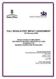 Full Regulatory Impact Assessment for Manned Guards & Keyholders