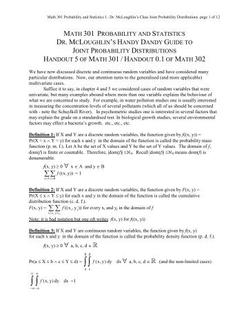 Handout on Joint Probability Density Functions and Distributions