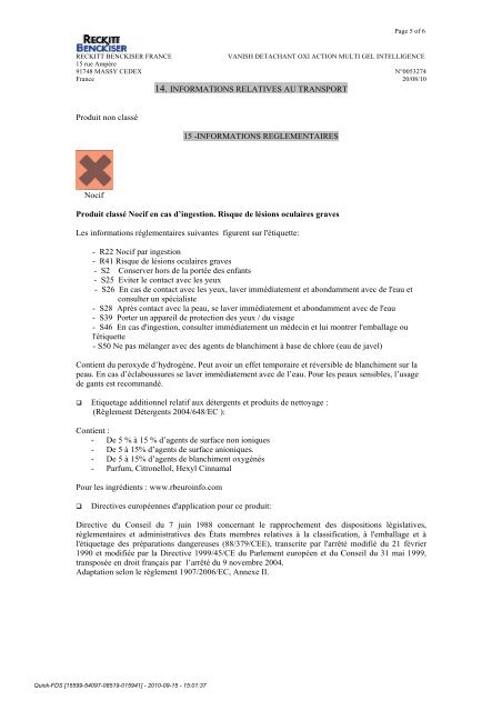 FICHE DE DONNEES DE SECURITE