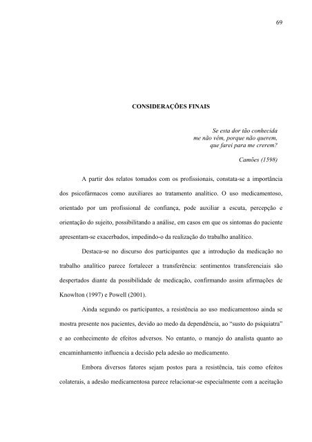 a visÃ£o de psicÃ³logos sobre medicaÃ§Ã£o no tratamento.