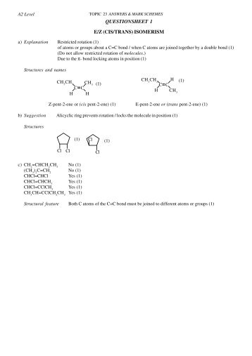 QUESTIONSHEET 1 E/Z (CIS/TRANS) ISOMERISM