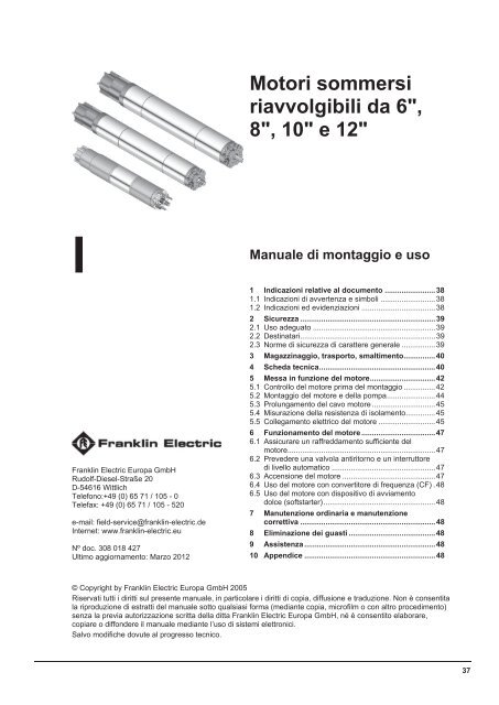 Motori sommersi riavvolgibili da 6", 8", 10" e 12" I Manuale di ...