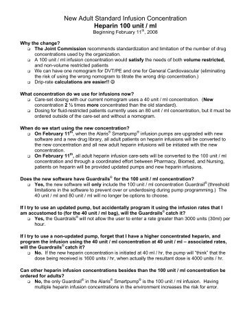 New Adult Standard Infusion Concentration Heparin 100 unit / ml