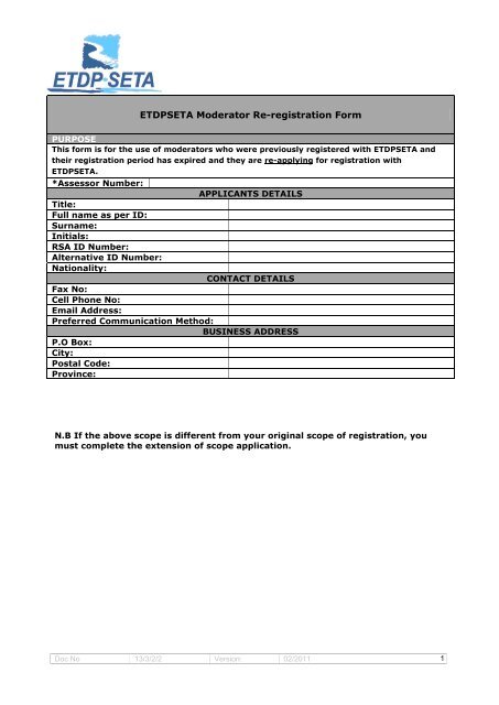 ETDPSETA Moderator Re-registration Form