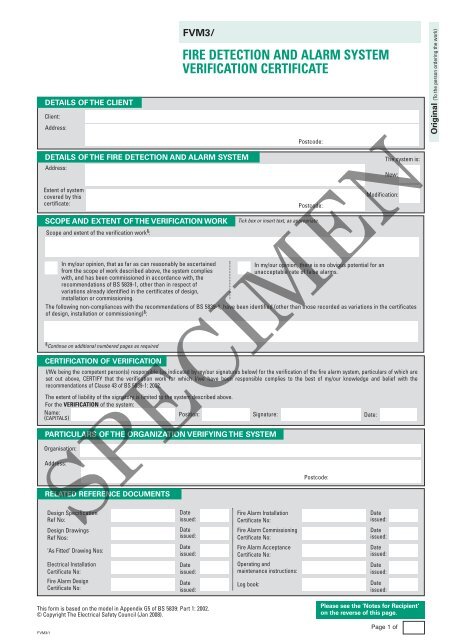 fire detection and alarm system verification certificate - NICEIC