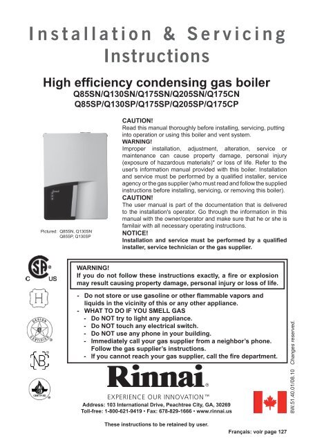 Installation u0026amp; Servicing Instructions - Rinnai