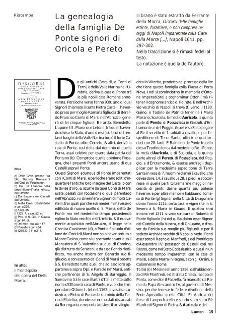 La genealogia della famiglia De Ponte signori di Oricola e Pereto