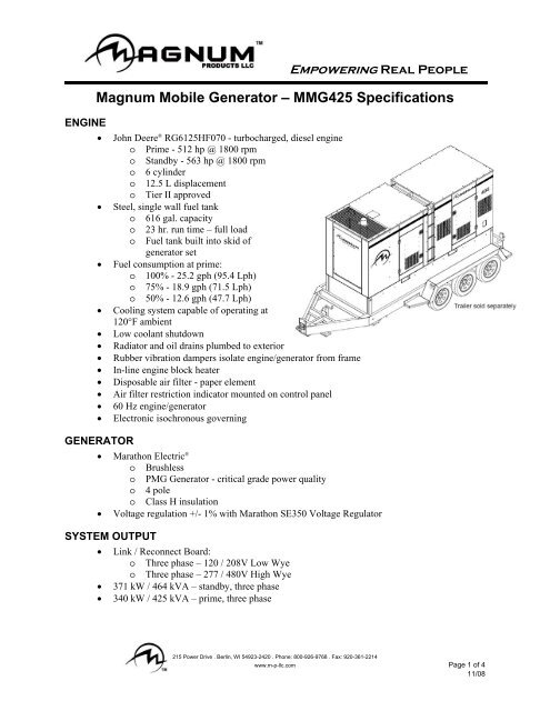 Magnum Mobile Generator Ã¢Â€Â“ MMG425 ... - Diesel Generator
