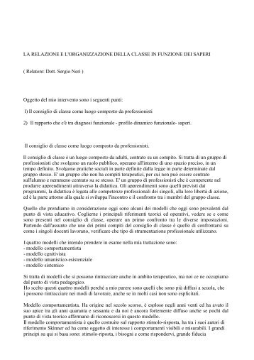 LA RELAZIONE E L'ORGANIZZAZIONE DELLA CLASSE IN ...