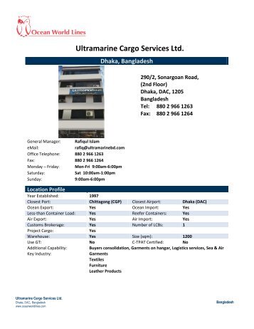 Ultramarine Cargo Services Ltd. - Ocean World Lines