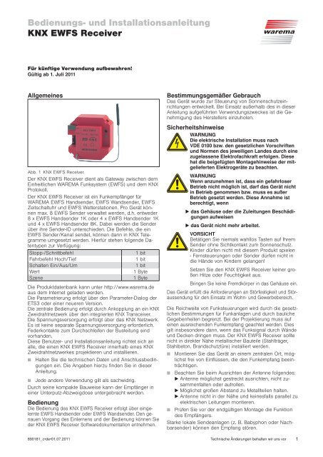 Bedienungs- und Installationsanleitung KNX EWFS ... - Warema